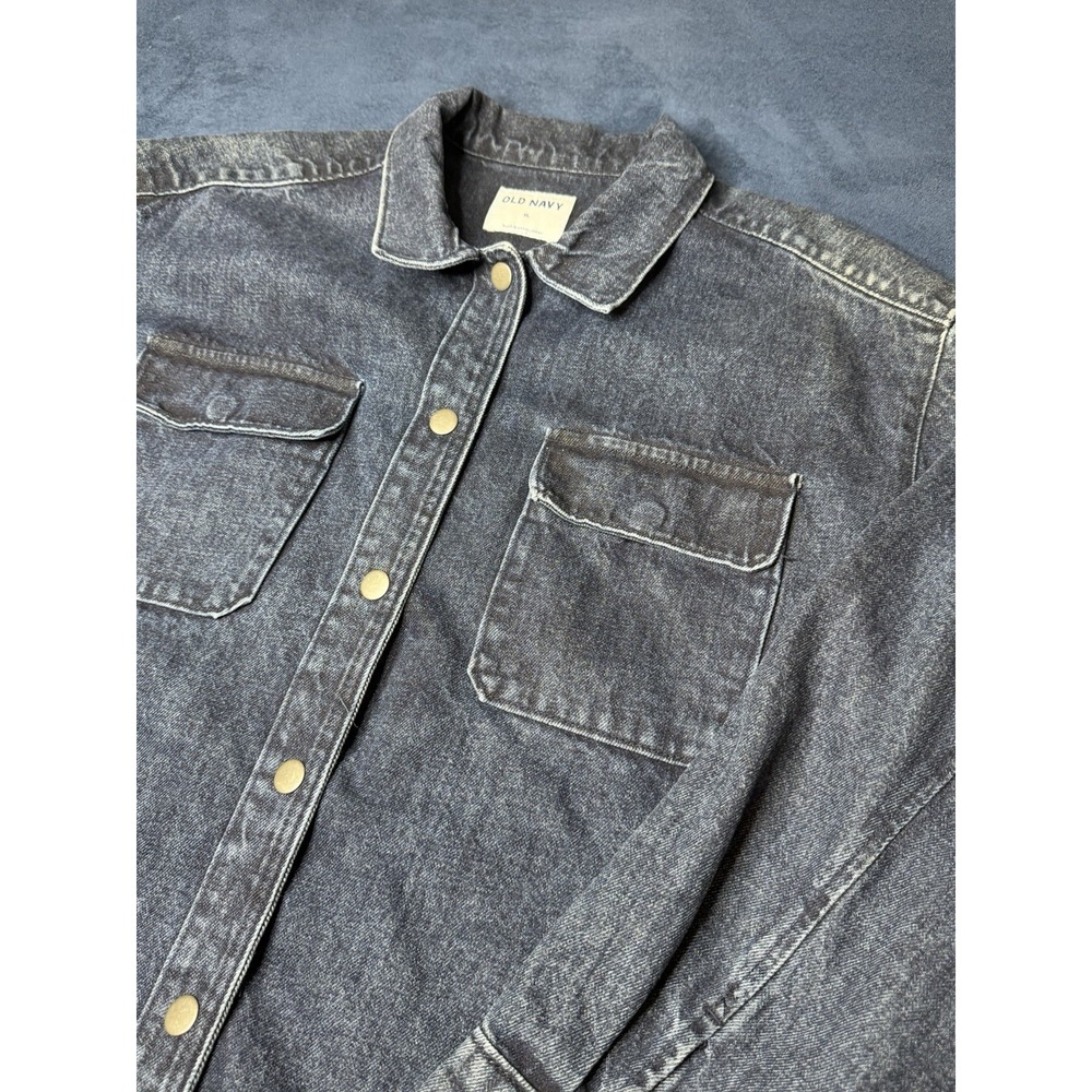 Old Navy HD Denim Work Shirt Womens XL Dark Blue Wash Long Sleeve Jacket